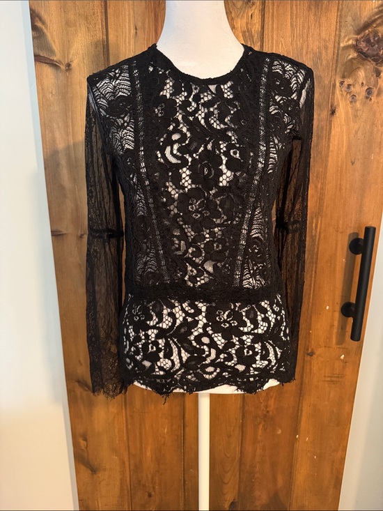 Lucky Brand Tops - Lucky Brand Black Floral Lace Long-Sleeve Top